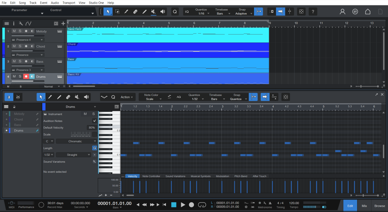 Studio One Prime 操作画面